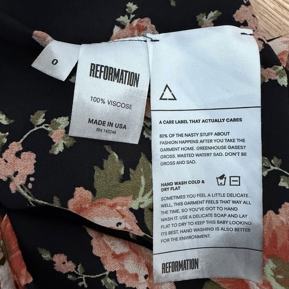 Reformation Elodie Floral Ruffle Faux Wrap Mini Dress Size 0 Black Dark Cottage - Picture 9 of 9